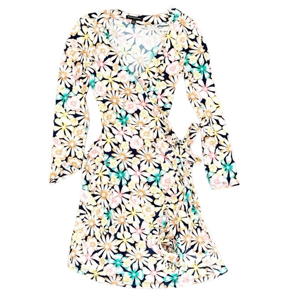 Banana Republi Dress Women's MP Medium Petite Floral Wrap Jersey Knit Career - Picture 1 of 7